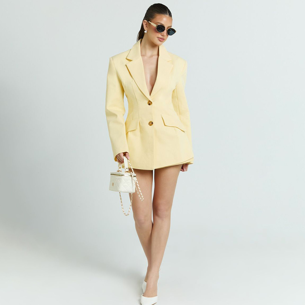 Women Formal Wear Shirt And Pant - Light Yellow Women's 2Pic Suit Set