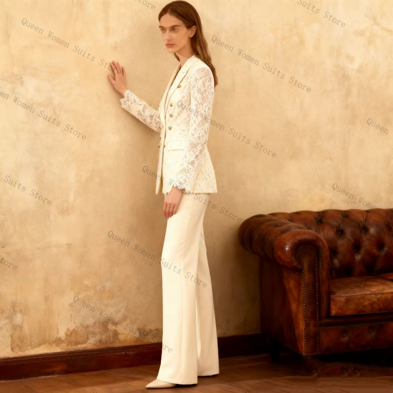 White Lace Women Suit Pants Se - Women'S Formal Jackets To Wear With Dresses review and price